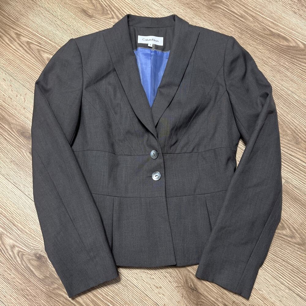 Calvin Klein Women’s Gray Blazer 2 Button Suit Jacket Size 4 (A08)
